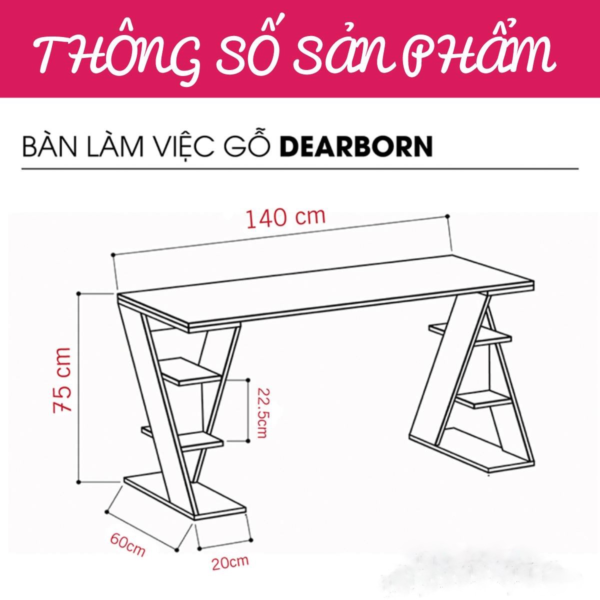 Bàn gỗ làm việc hiện đại Dearborn