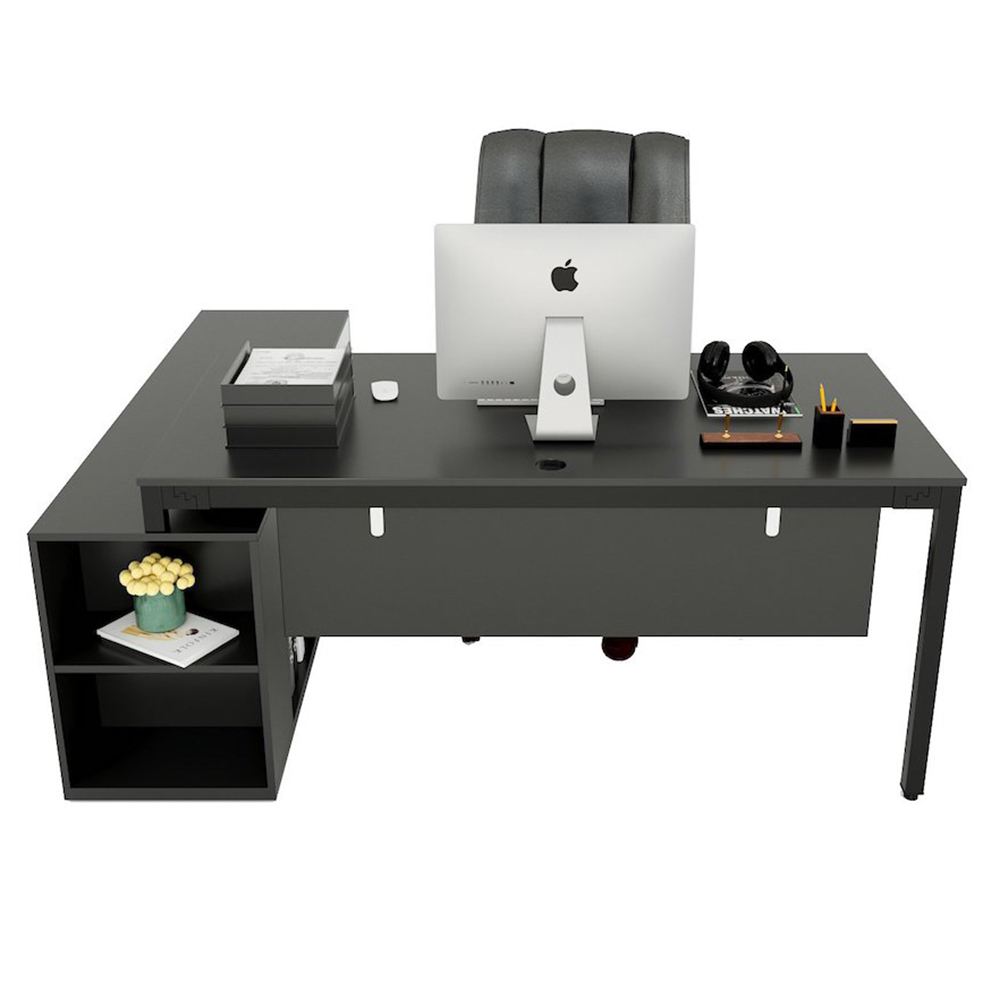 Bàn giám đốc gỗ công nghiệp chân sắt Chữ Nhật gác tủ PT03