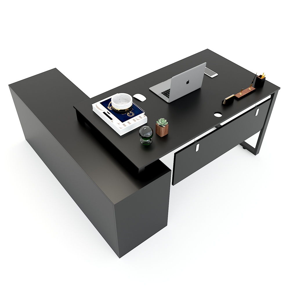 Bàn giám đốc gỗ công nghiệp chân sắt Chữ Nhật gác tủ PT03