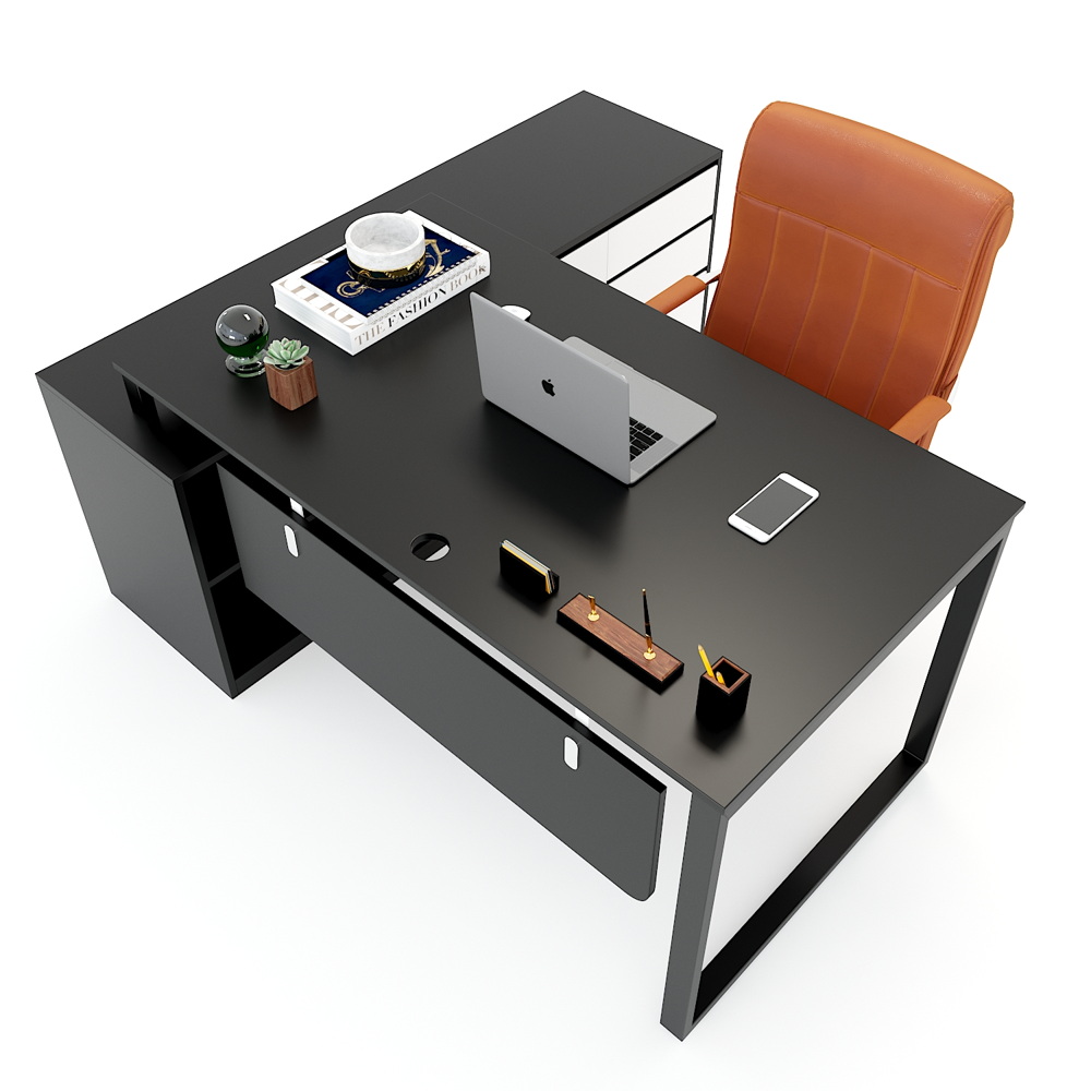 Bàn giám đốc gỗ công nghiệp chân sắt Chữ Nhật gác tủ PT03