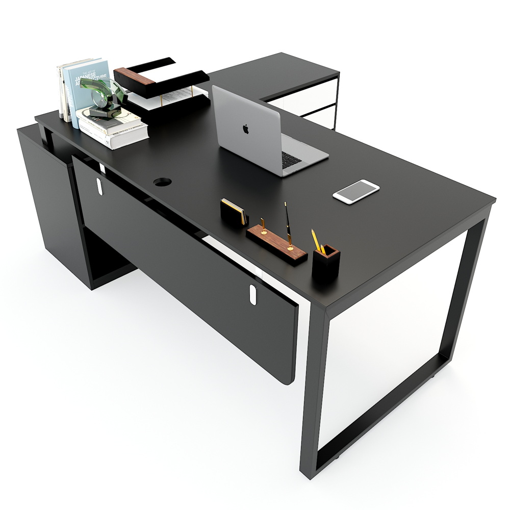 Bàn giám đốc gỗ công nghiệp chân sắt Chữ Nhật gác tủ PT03