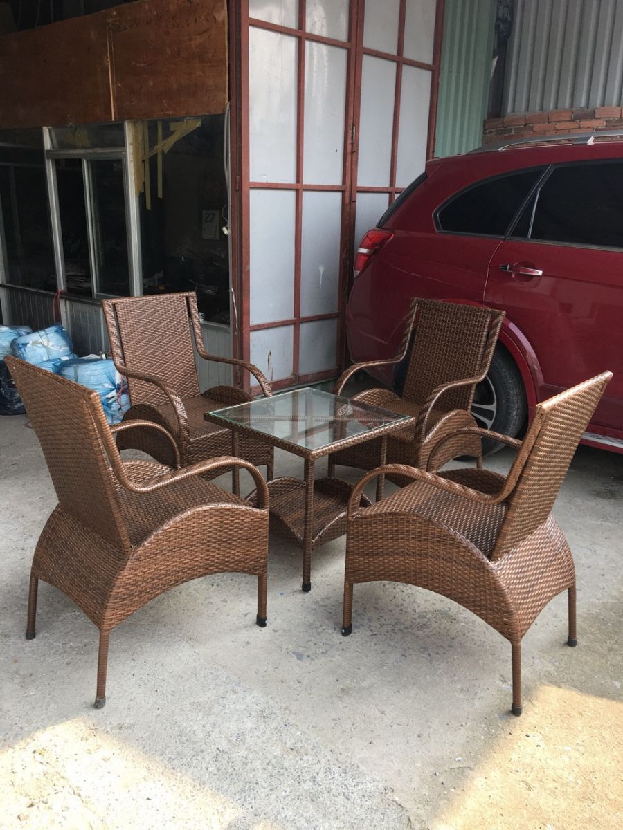 bàn ghế nhựa giã mây  PT040