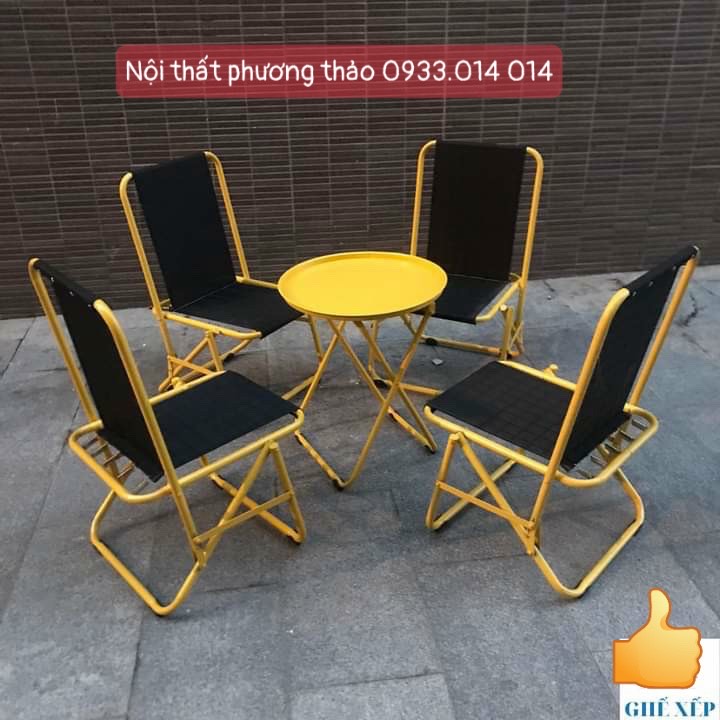 BỘ BÀN GHẾ XẾP LÒ XO VÀNG LƯNG THẤP