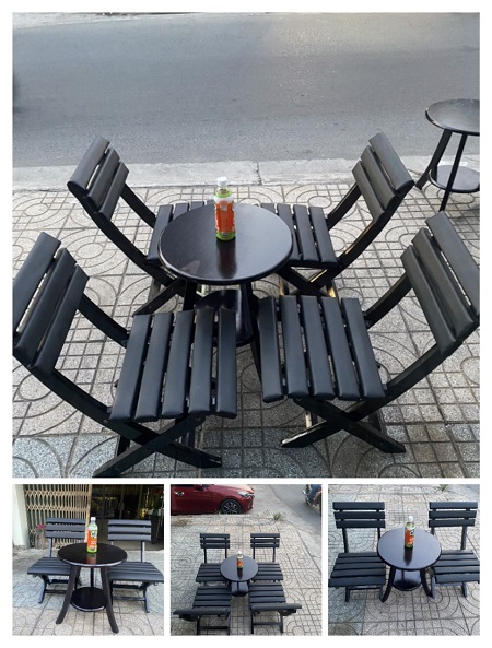 Bộ bàn ghế xếp bọc nệm đen PT042