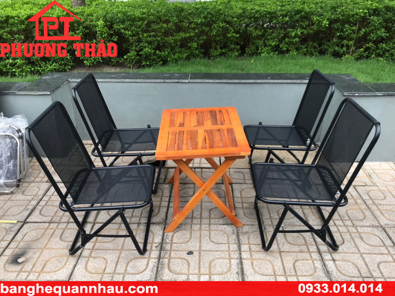 Bộ Bàn Ghế Xếp Sắt Lò Xo Lưng Thấp  Cafe PT028