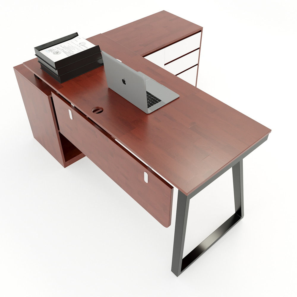 Bàn giám đốc gỗ công nghiệp chân sắt Chữ Nhật gác tủ PT03