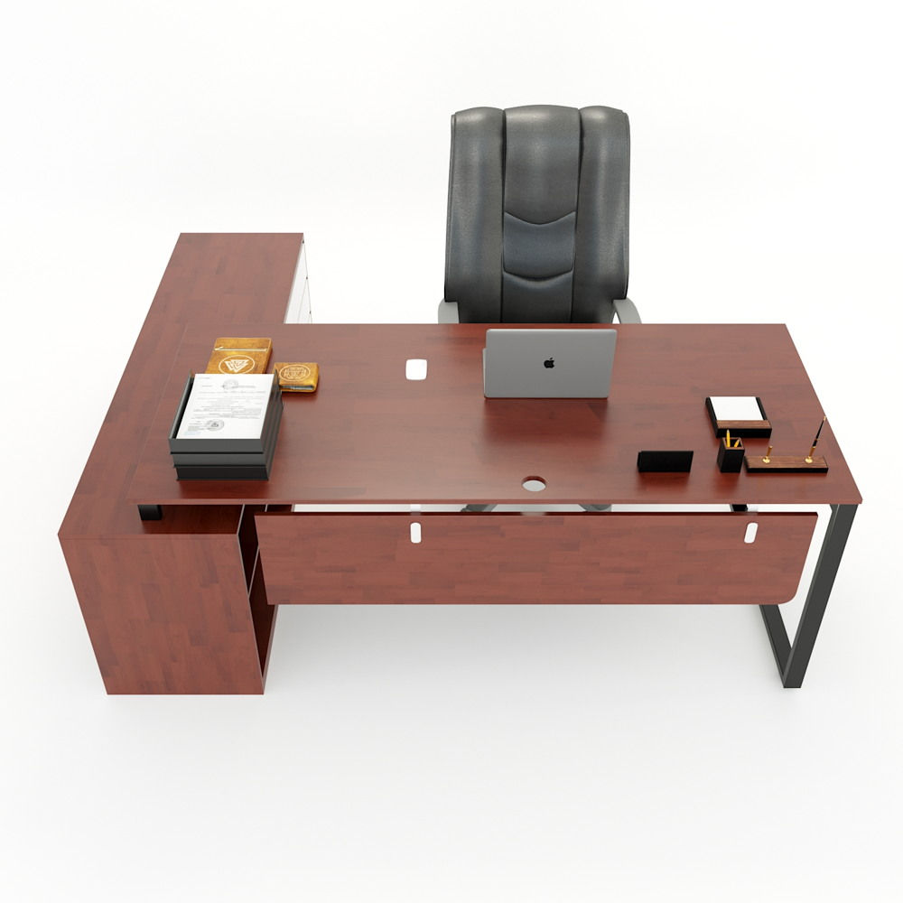 Bàn giám đốc gỗ công nghiệp chân sắt Chữ Nhật gác tủ PT03