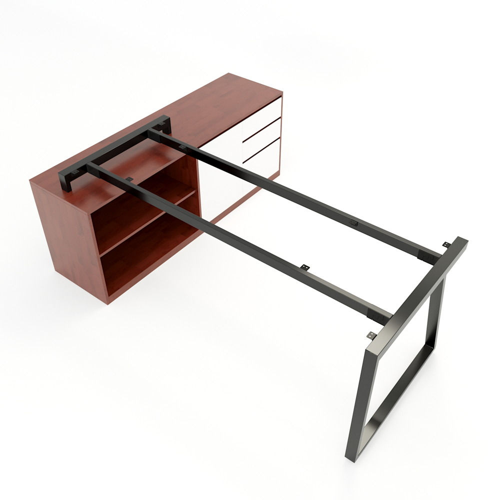 Bàn giám đốc gỗ công nghiệp chân sắt Chữ Nhật gác tủ PT03