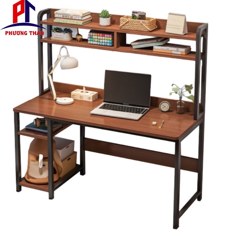 Bàn Học Liền Kệ Sách Khung Sắt PT06