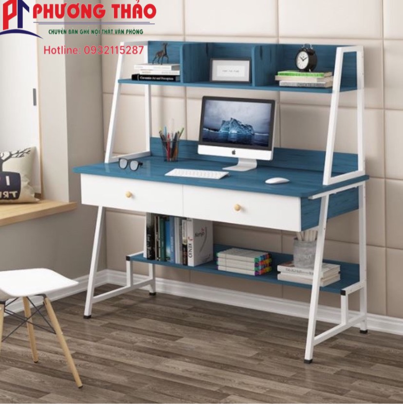 Bàn Học Liền Kệ Sách Khung Sắt PT08