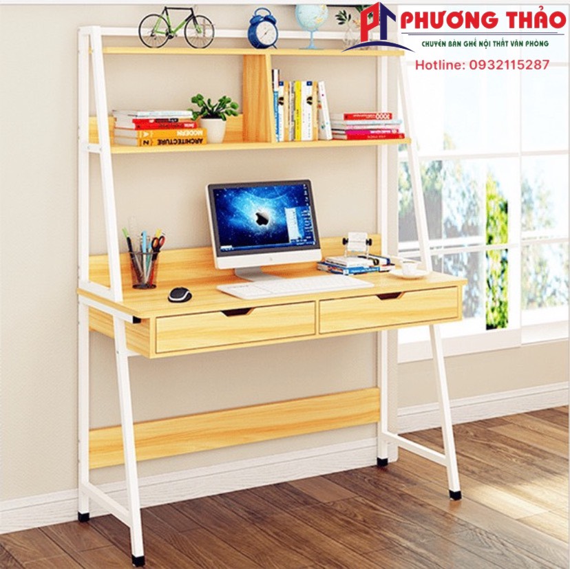 Bàn Học Liền Kệ Sách Khung Sắt PT08