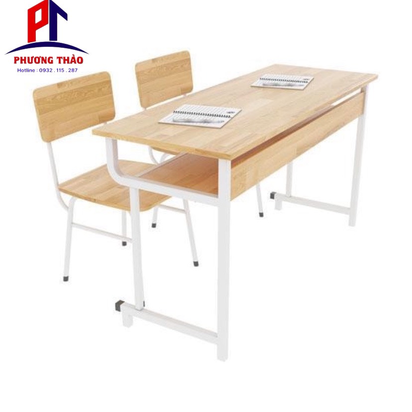 Bàn ghế học sinh , khung sắt gỗ cao su tự nhiên