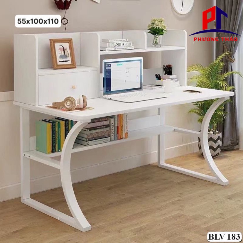 Bàn Học Liền Kệ Sách Khung Sắt PT05