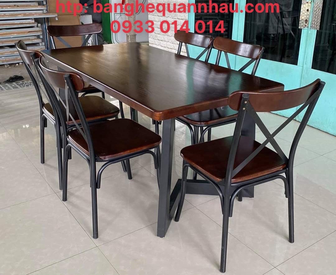 Bộ Bàn Ghế Quán Nhậu Nhà Hàng Khung Sắt Chữ X