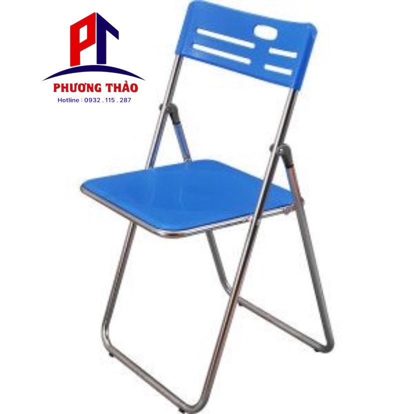 Ghế xếp nhựa tựa lưng 5 lỗ khung inox xanh dương