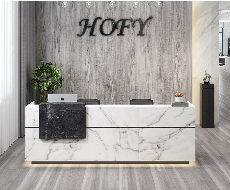 Quầy lễ tân gỗ công nghiệp giả đá cao cấp, chuyên nghiệp. PT995