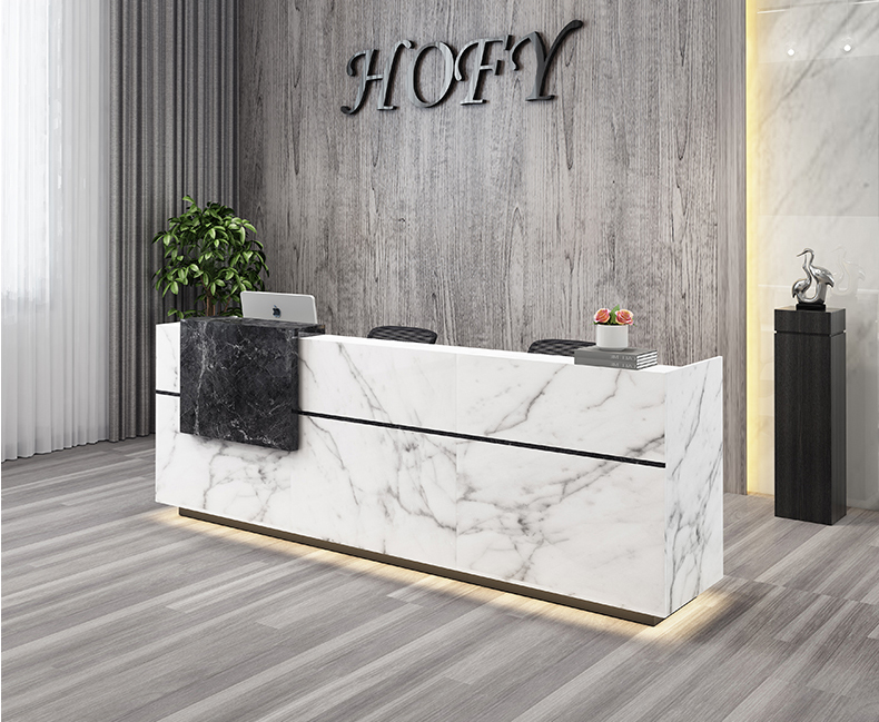 Quầy lễ tân gỗ công nghiệp giả đá cao cấp, chuyên nghiệp. PT995