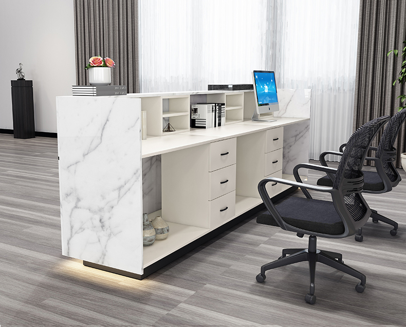 Quầy lễ tân gỗ công nghiệp giả đá cao cấp, chuyên nghiệp. PT995