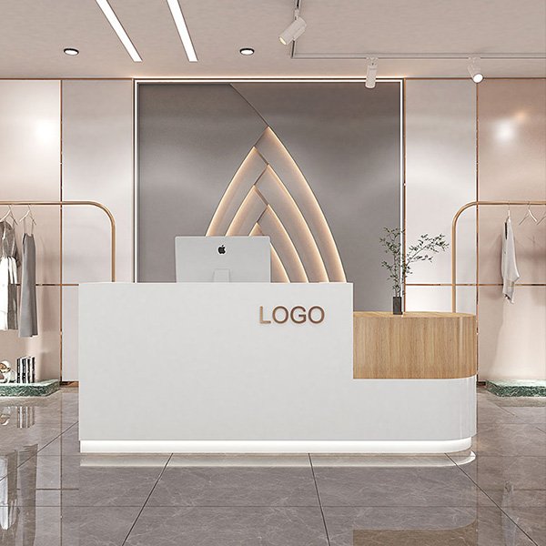 Quầy lễ tân gỗ công nghiệp thiết kế uốn cong PT1047