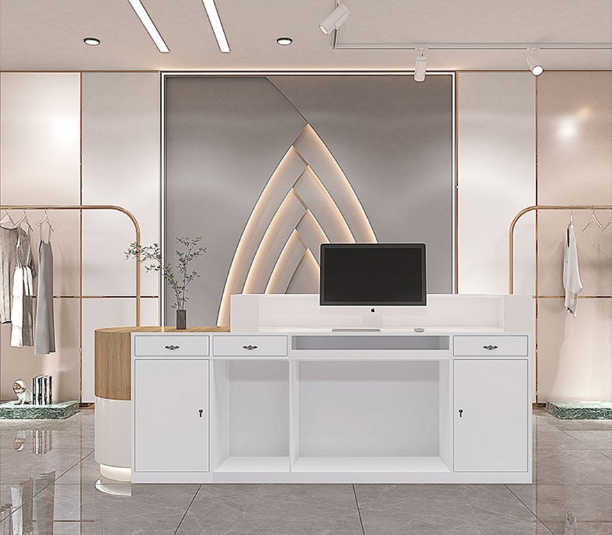 Quầy lễ tân gỗ công nghiệp thiết kế uốn cong PT1047