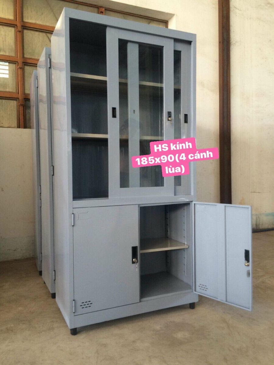 TỦ HỒ SƠ SẮT KÍNH 4 CÁNH MỞ