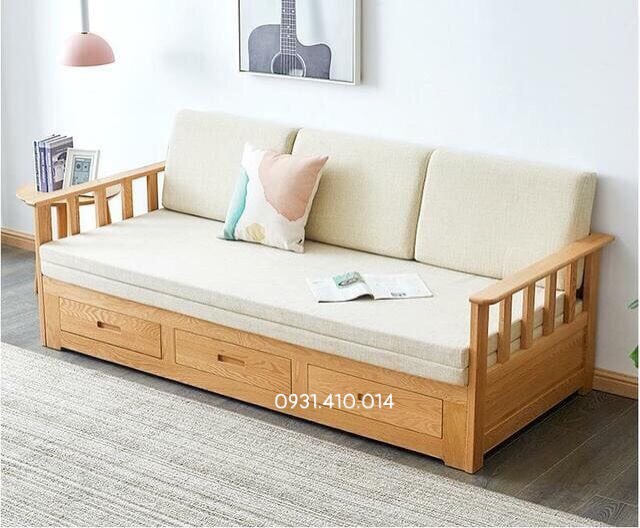 Sofa bệt gỗ kiểu Nhật kết hợp thêm ngăn kéo chứa đồ
