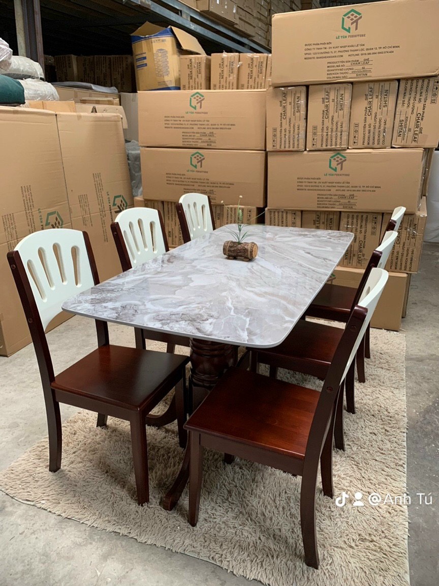 bàn ăn mặt đá nhập khẩu  pt1007