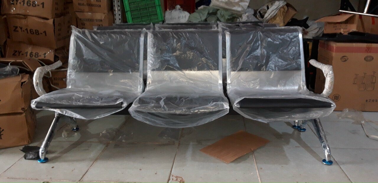 GHẾ BĂNG CHỜ INOX 3 CHỖ BỌC DA PT227